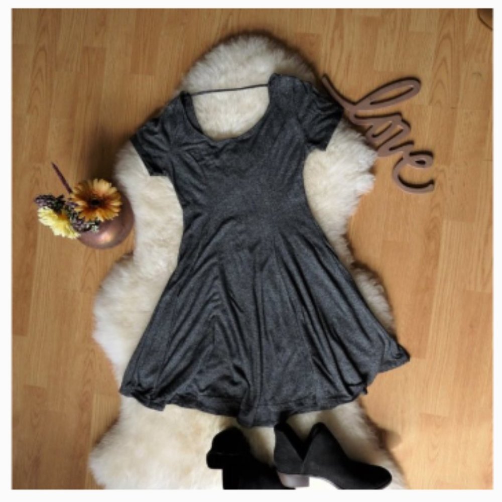 Short Sleeve T-Shirt Skater Dress, Charcoal Gray